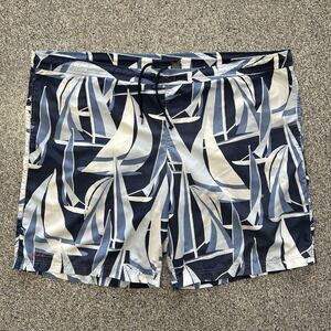 Eddie Bauer Swim Trunks Shorts Mens XXL Navy Blue Sail Boat Print 21" Loose Fit